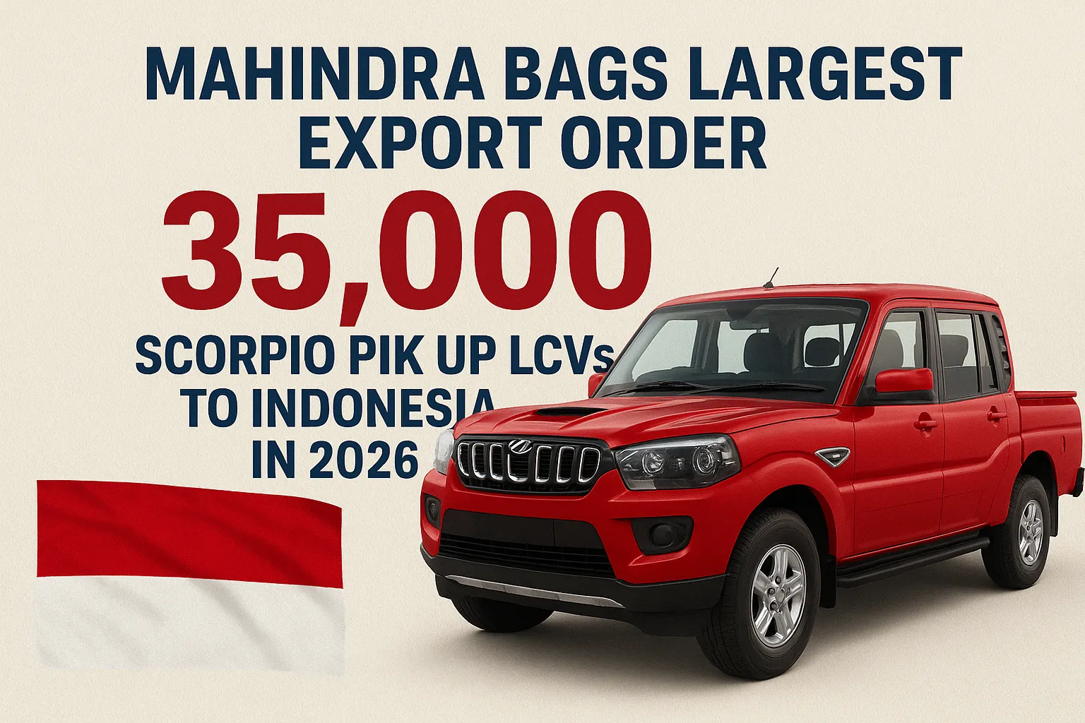 Mahindra Bags Largest Export Order: 35,000 Scorpio Pik Up LCVs to Indonesia in 2026