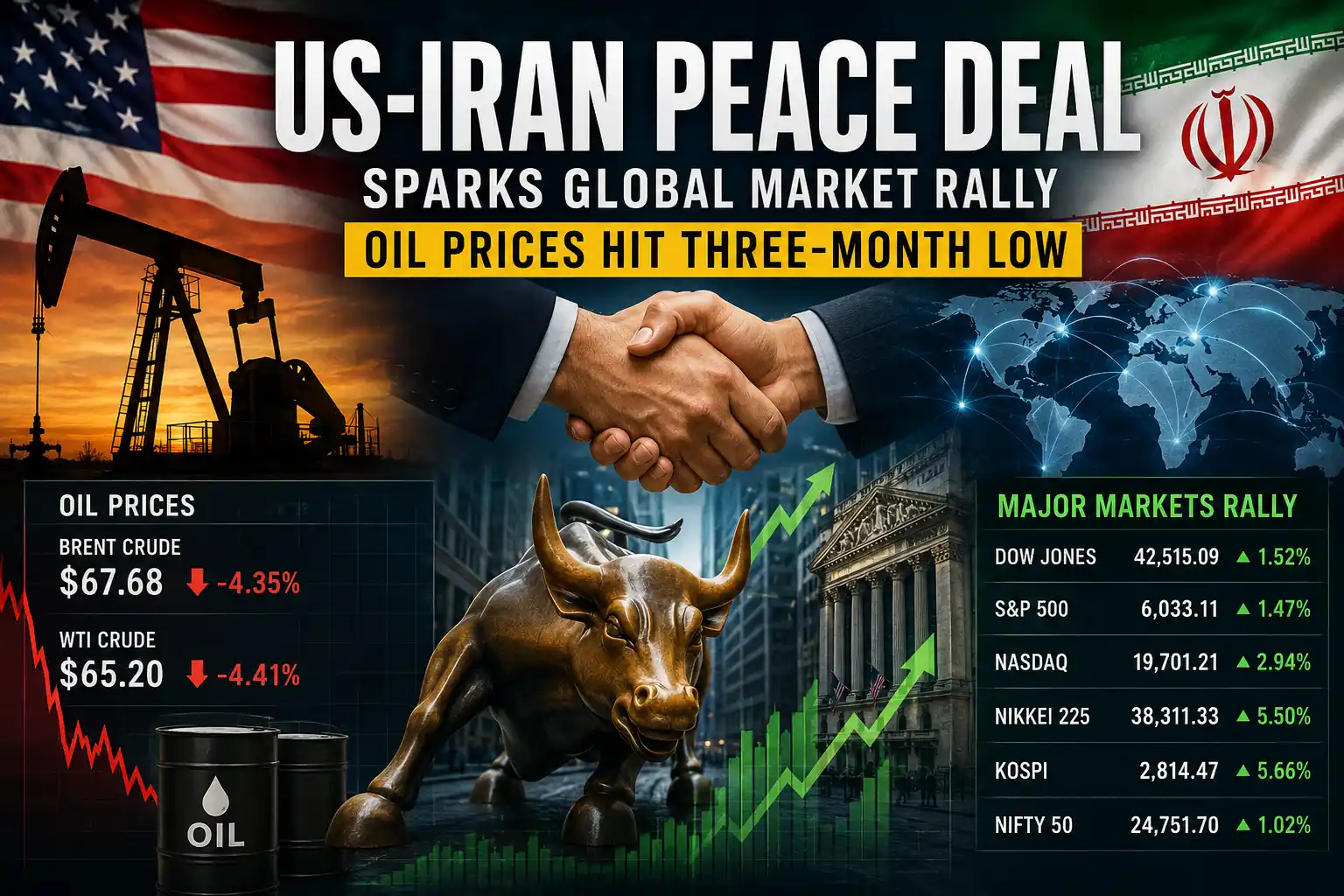 US-Iran Peace Deal Boosts Global Markets, Oil Prices Hit Three-Month Low