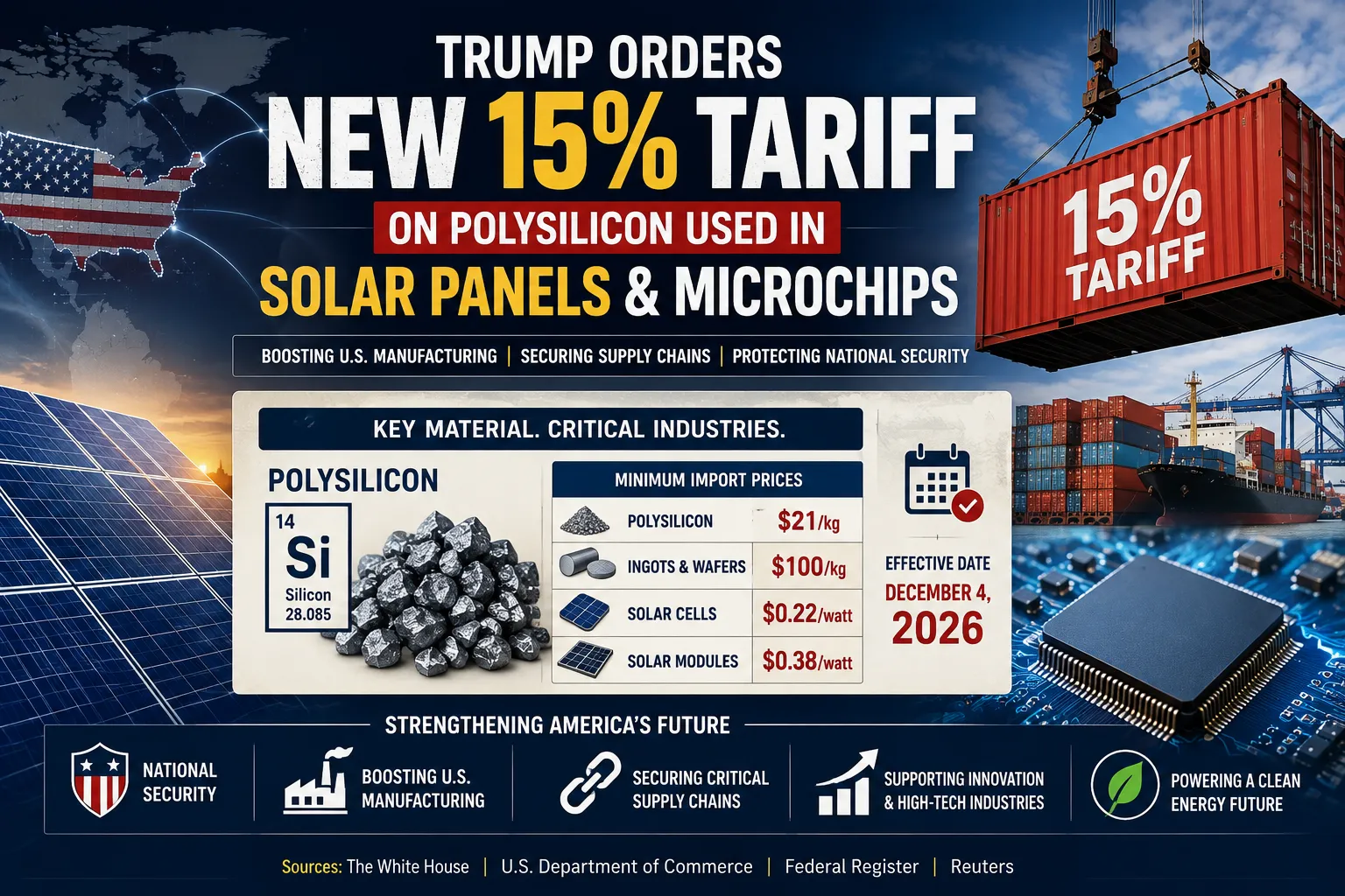 Trump Imposes 15% Tariff on Polysilicon Used in Solar Panels and Chips