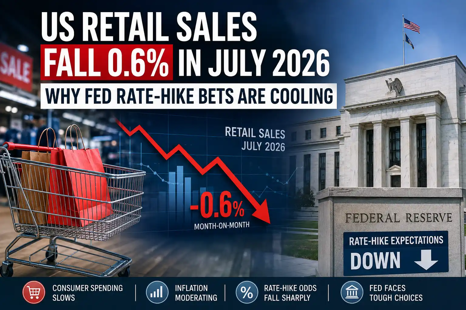 US Retail Sales Fall 0.6% in July 2026: Why Fed Rate-Hike Bets Are Cooling